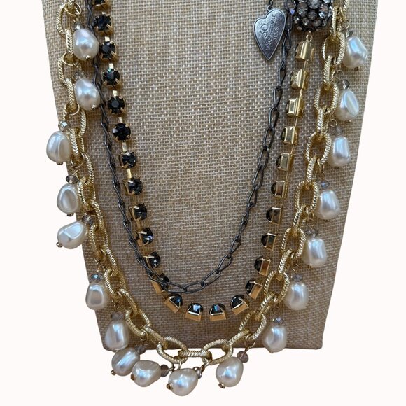 Chicos Maximal Necklace, Layered, Glam, Statement, Gold Tone & Faux Pearl, Bold - Picture 12 of 16